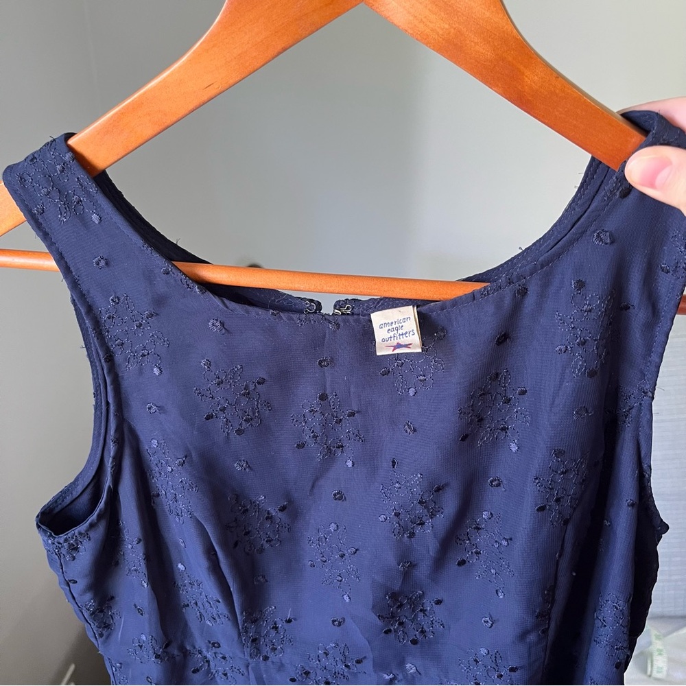 Vintage 90s/Y2K American Eagle Navy Blue Embroidered Shift Dress - Size 4